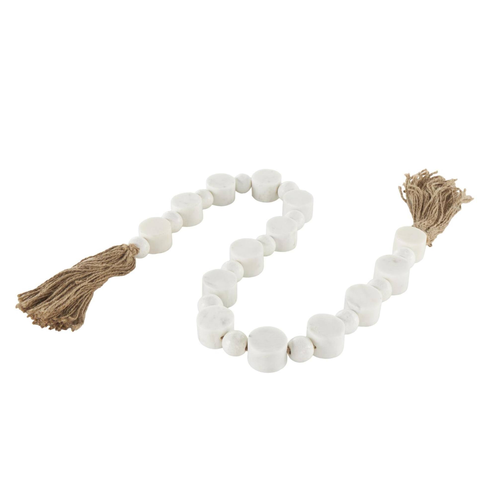44" White Marble & Brown Jute Handmade Orb Beaded Garland with Tassel